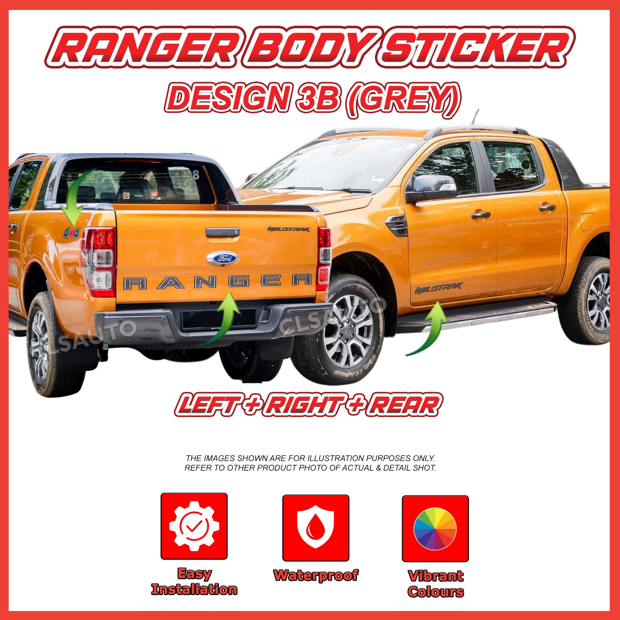 Ford Ranger Side Body Lining Sticker – Replacement Decal (Design 3)