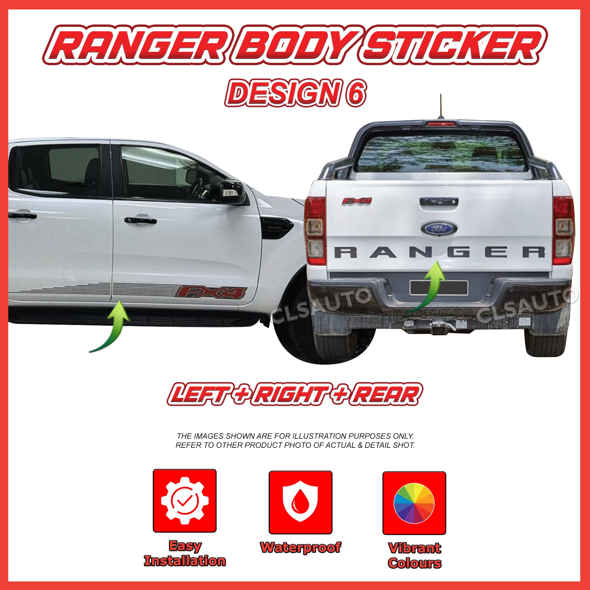 Ford Ranger Side Body Lining Sticker – Replacement Decal (Design 6)