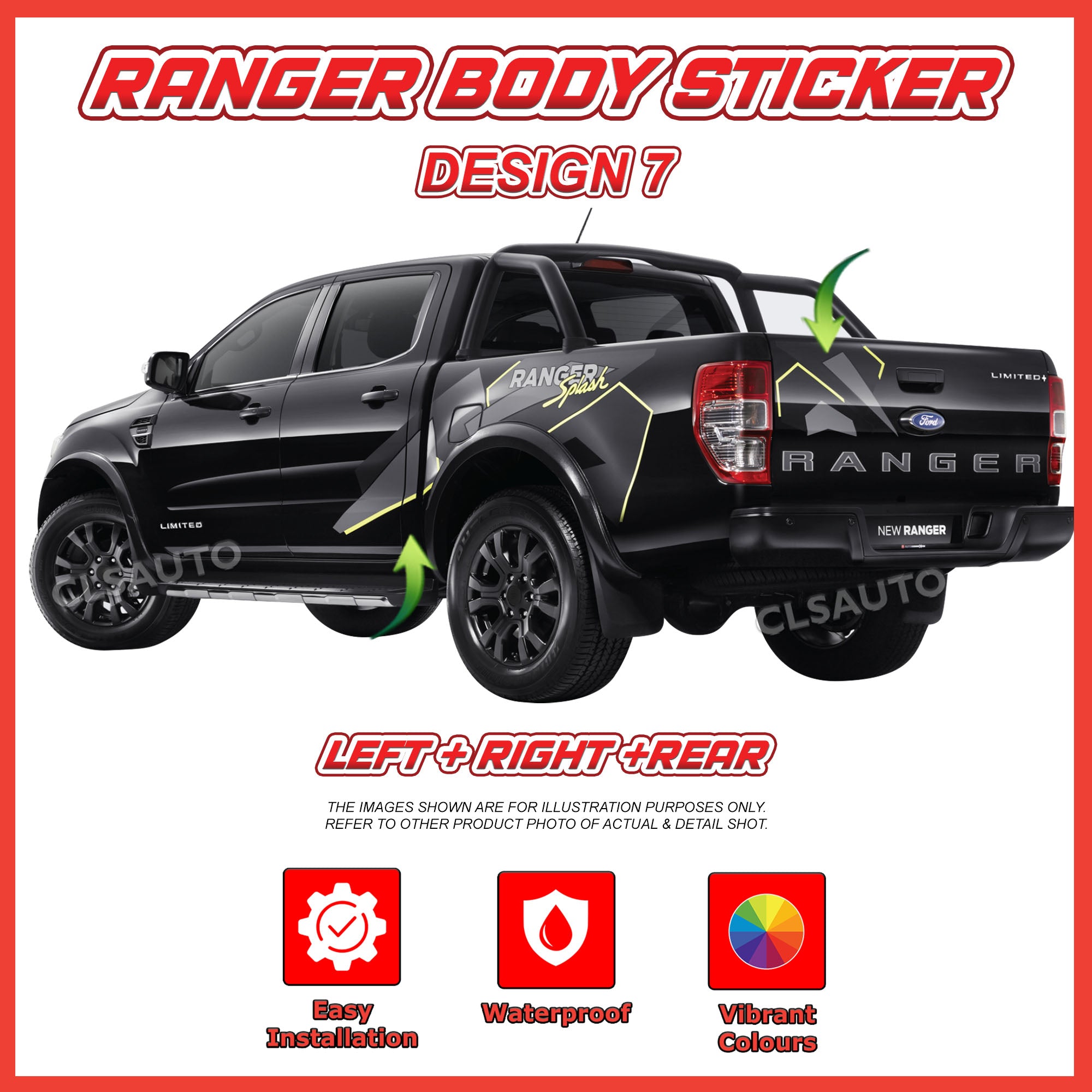 Ford Ranger Side Body Lining Sticker – Replacement Decal (Design 7)