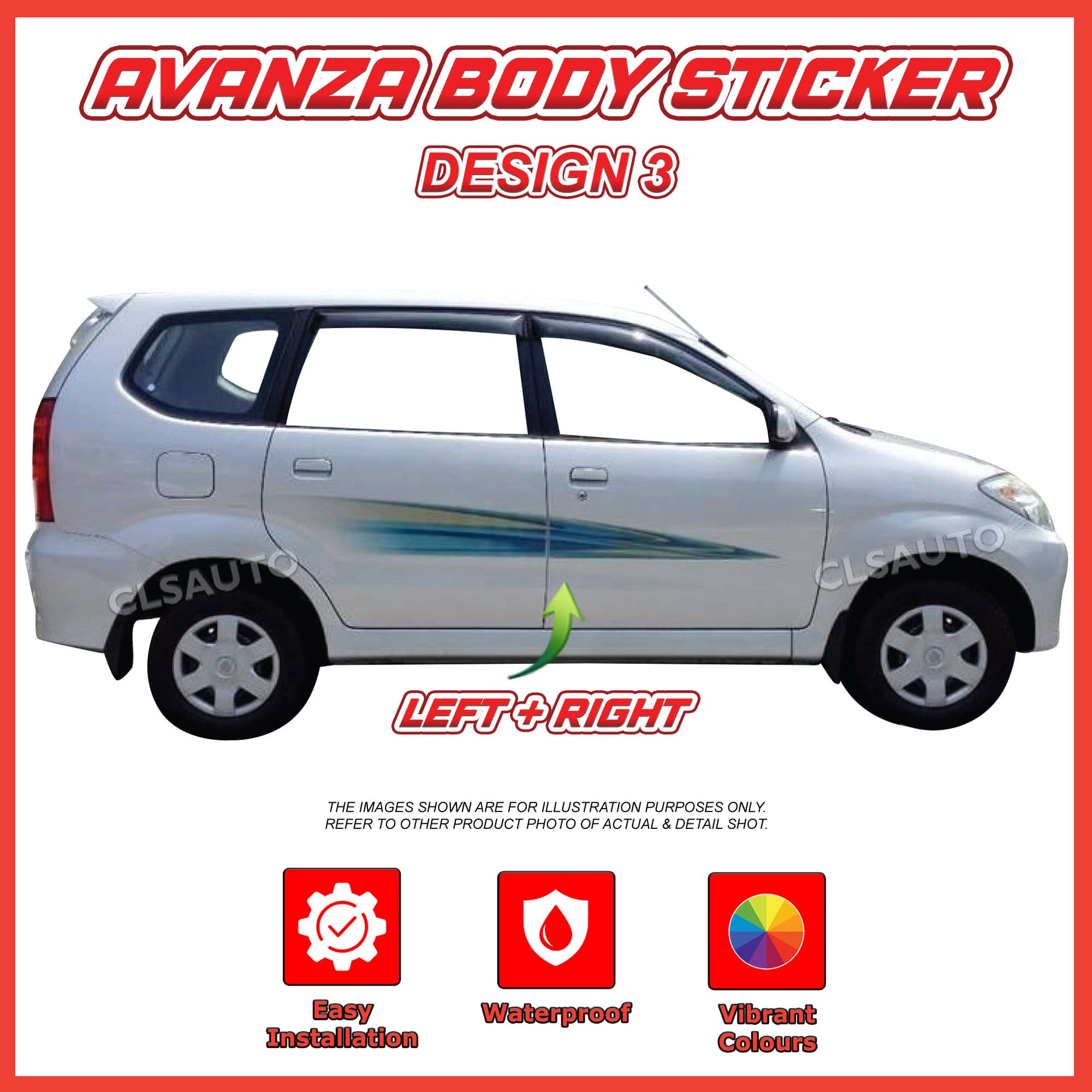 Toyota Avanza Side Body Lining Sticker – Replacement Decal (Design 3)