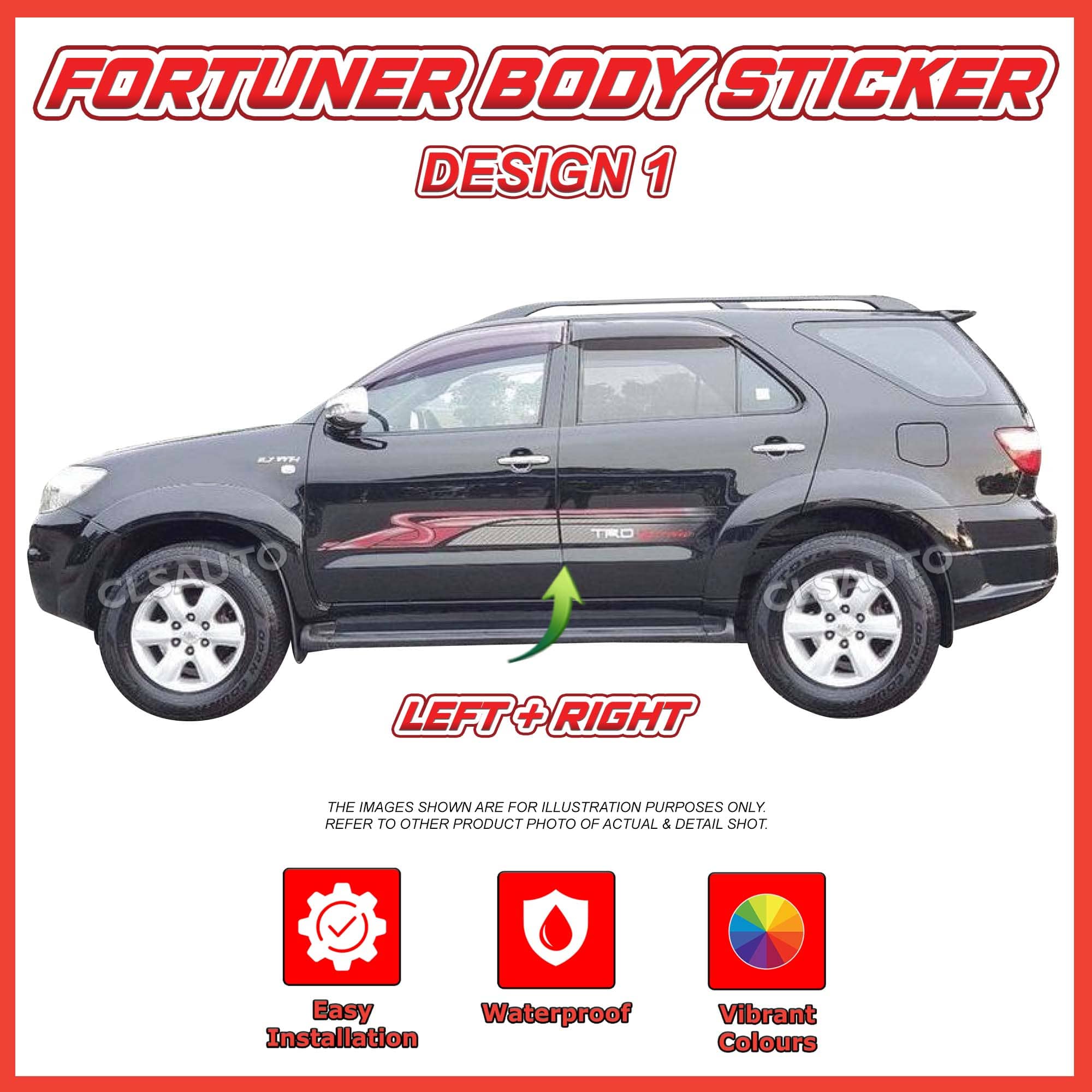 Toyota Fortuner Side Body Lining Sticker – Replacement Decal (Design 1)